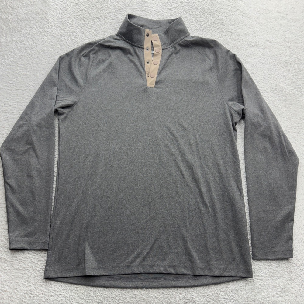 Swannies Mens Large Grey Snap Mock Neck Long Sleeve Golf Pullover Stretch Shirt